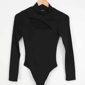 Lulus "Got a Good Feeling" Black Long Sleeve Cutout Bodysuit